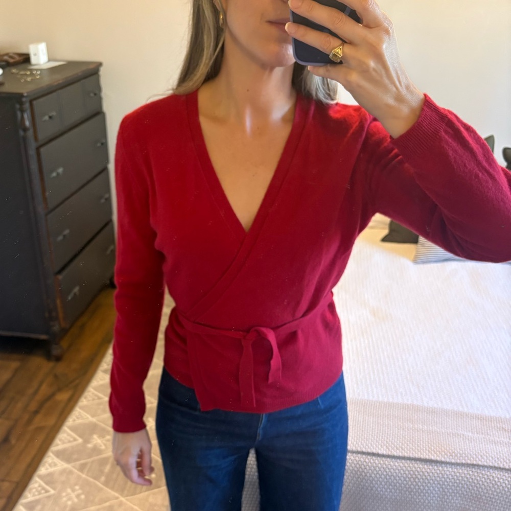 United Colors of Benetton Red 100% Wool Wrap Sweater Ballerina Style S